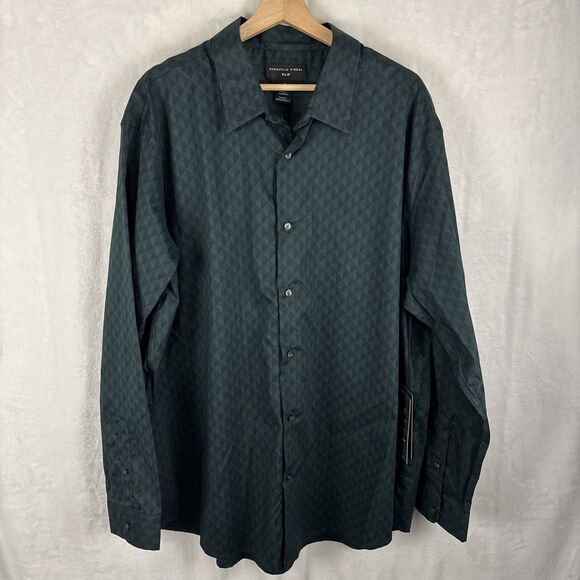 Shaquille O’Neal XLG Woven Dress Shirt 2XL Green Diamond Button Up NWT - Picture 1 of 5